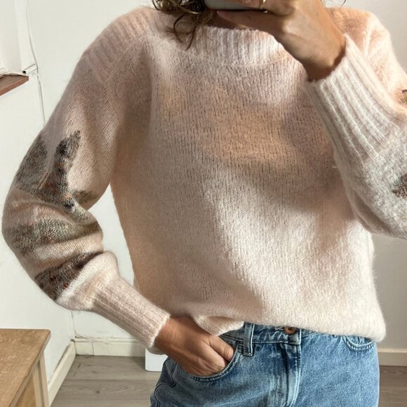 🇫🇷 Des Petits Hauts Light Pink Mohair/Merino Knit Sweater - Sz S - Picture 13 of 13
